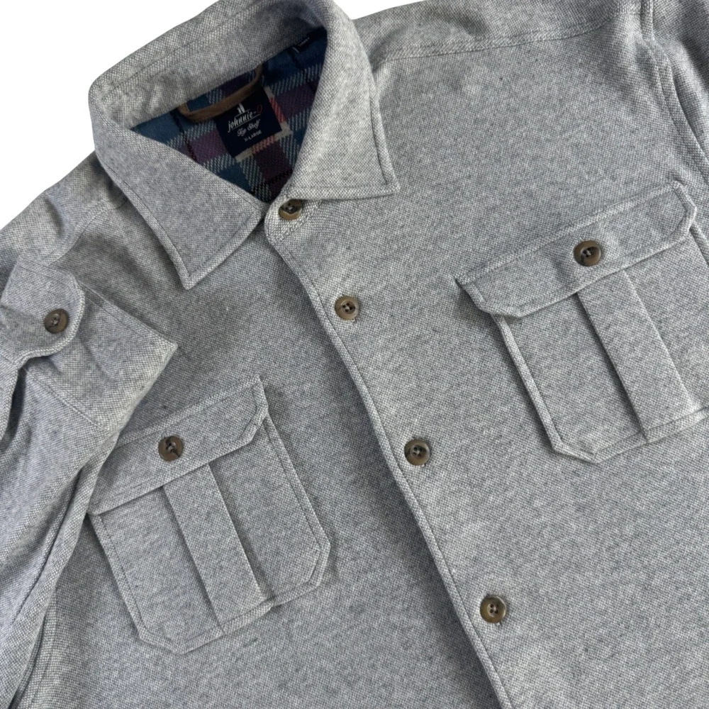 Johnnie-O Top Shelf Brayden Shirt Shacket Mens XL Light Gray Knit Cotton Blend‎